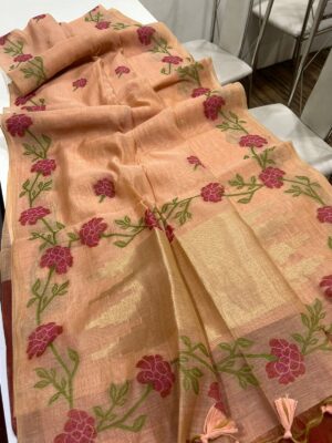 Handloom Woven Linen Tussar Fancy Sarees (6)