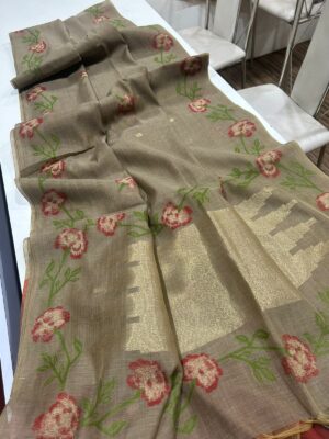 Handloom Woven Linen Tussar Fancy Sarees (9)