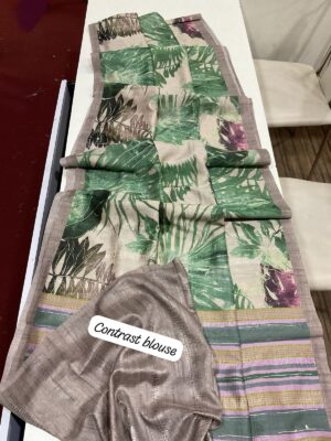 Soft Linen Tussar Sarees With Prints (10)