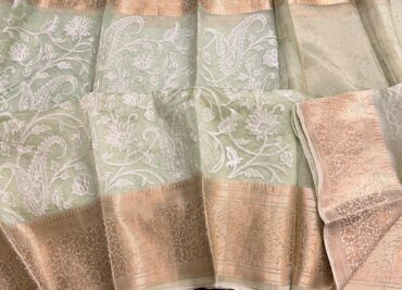 Pure Organza Silk With Thread Chikankari Work (1)
