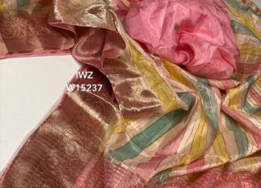 Soft Tissue Chinnon Silk Sarees With Stripes With Blouse (33)