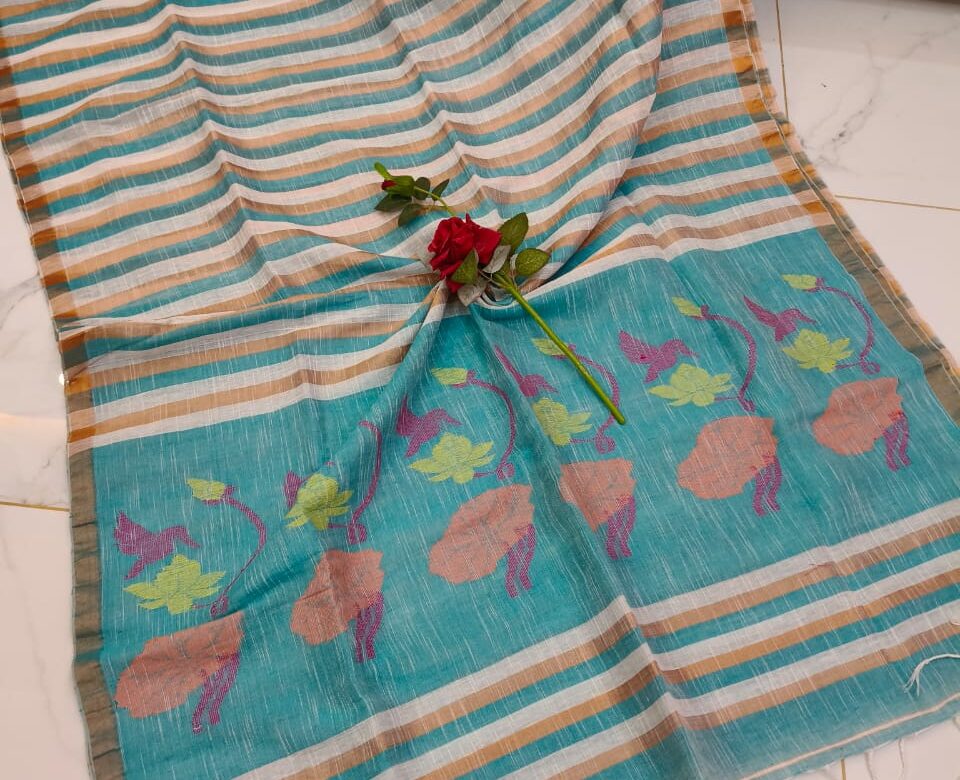 Exclusive Hand Weaving Linen Jamdhani Sarees (7)