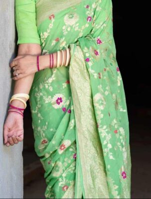 Pure Khaddi Georgette Sarees With Blouse (17)