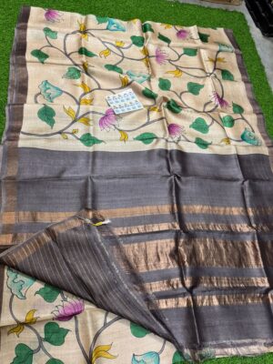 Pure Tussar Silk Sarees With Printed Design (1)