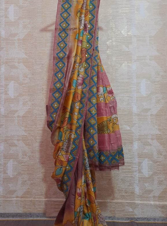 Zari Tussar Hand Kalamkari Painting Work Sarees (8)