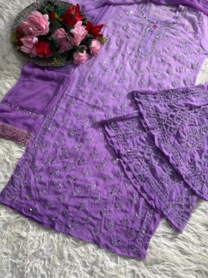 Beautiful Georgette Chikankari Handwork Sets (8)