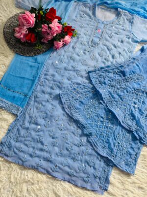 Beautiful Georgette Chikankari Handwork Sets (9)