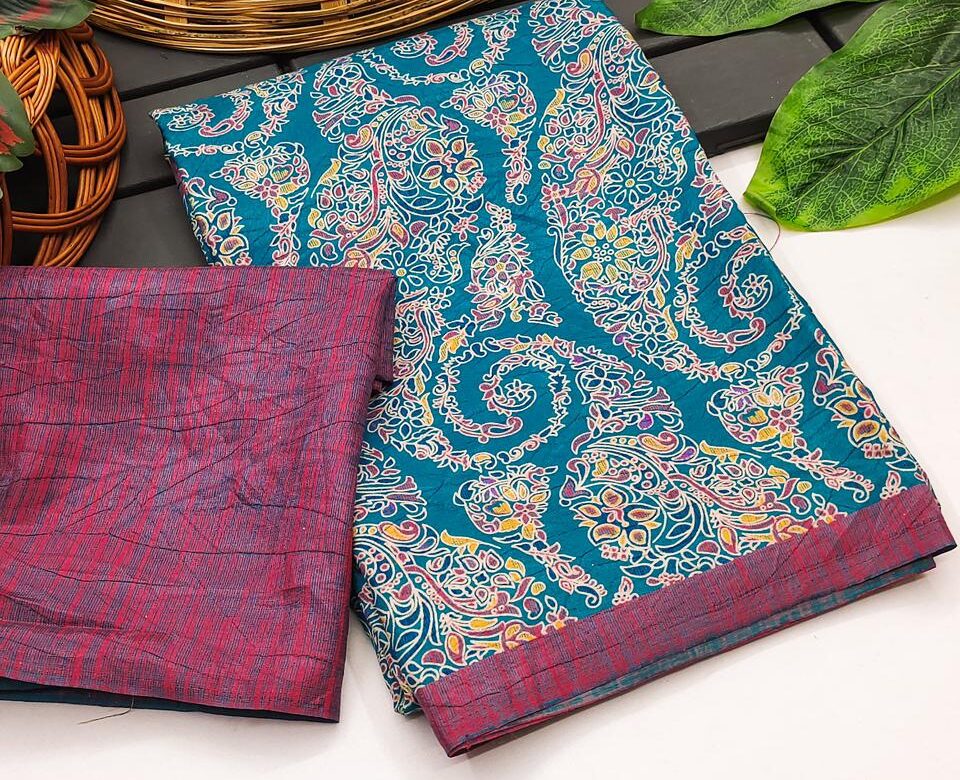 LAtest Ajrakh Block Prints Silk Sarees With Blouse (1)
