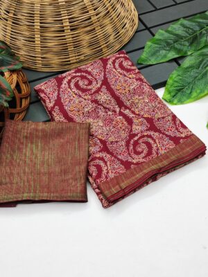 LAtest Ajrakh Block Prints Silk Sarees With Blouse (2)