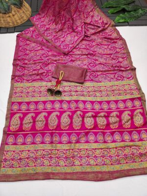LAtest Ajrakh Block Prints Silk Sarees With Blouse (3)