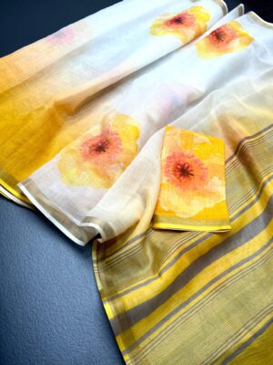 Latest Linen Digital Print Sarees (7)