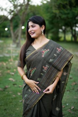 Premium Khadi Tussar Silk Kantha Work Sarees (11)