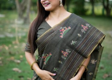 Premium Khadi Tussar Silk Kantha Work Sarees (11)