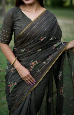 Premium Khadi Tussar Silk Kantha Work Sarees (2)