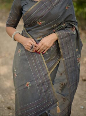 Premium Khadi Tussar Silk Kantha Work Sarees (5)