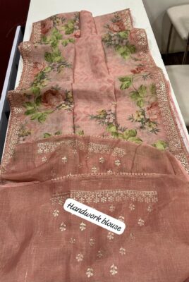 Premium Linen Tissue Digital Printed Sarees (14)