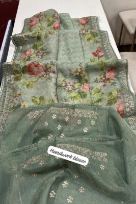 Premium Linen Tissue Digital Printed Sarees (8)