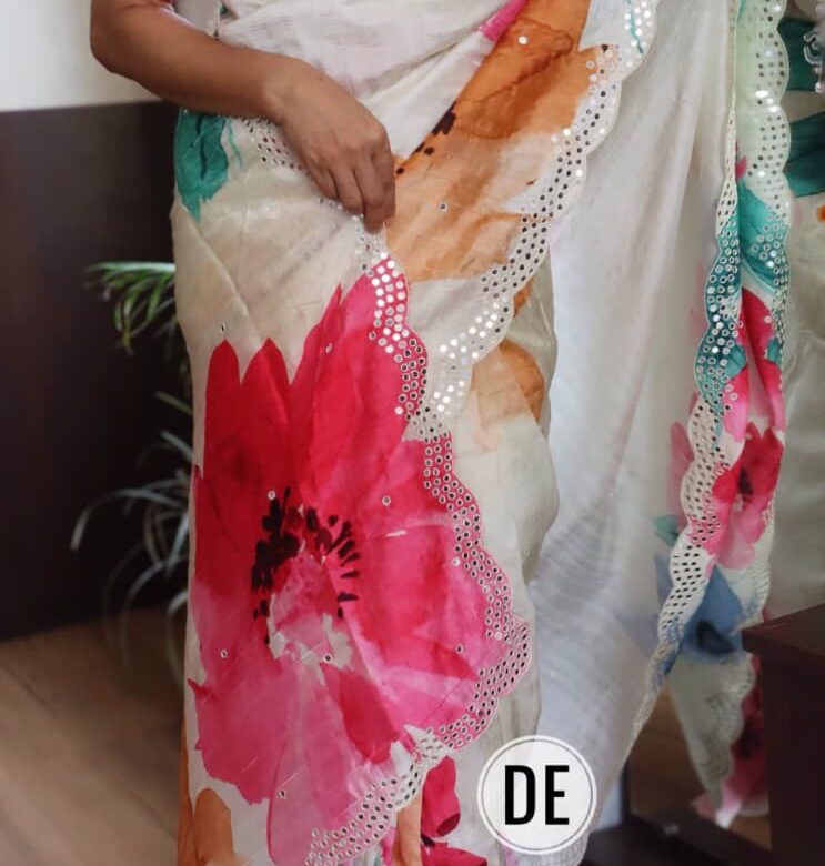 Pure Handloom Tussar Mirror Work Sarees (2)