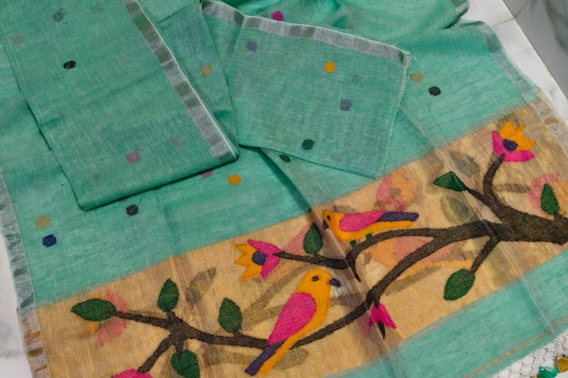 Pure Jaishree Linen Paithani Dress Materials (4)
