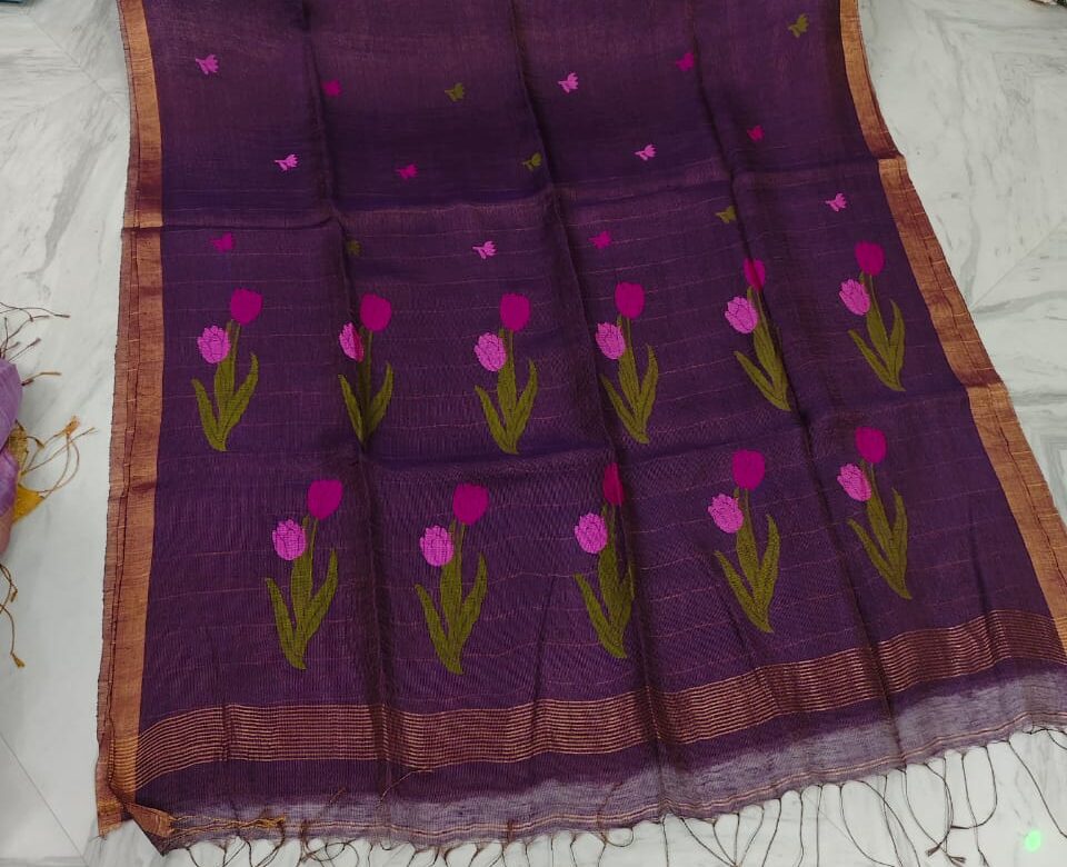 Pure Jayshree Linen Jamdhani Sarees (5)