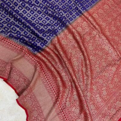 Pure Khaddi Georgette Sarees With Contrast Blouse (23)
