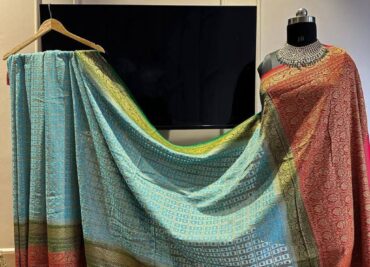 Pure Khaddi Georgette Sarees With Contrast Blouse (9)