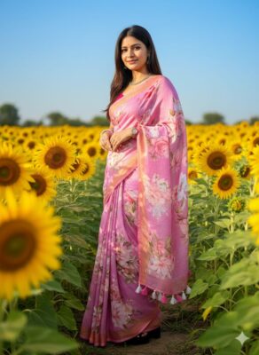 Pure Linen Sarees With Blouse (1)
