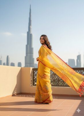 Pure Linen Sarees With Blouse (14)