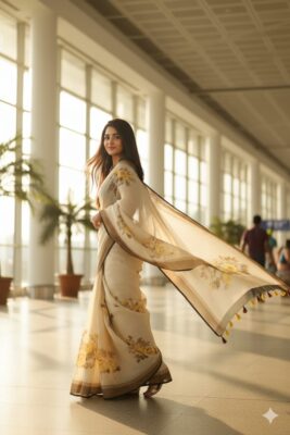 Pure Linen Sarees With Blouse (19)