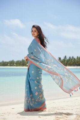 Pure Linen Sarees With Blouse (20)
