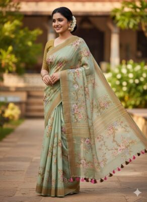 Pure Linen Sarees With Blouse (21)