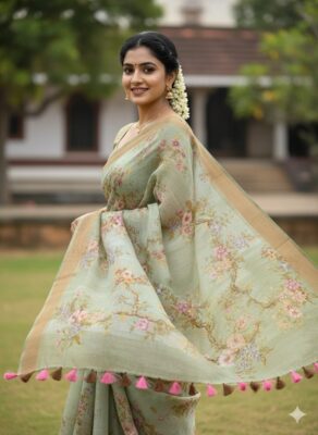 Pure Linen Sarees With Blouse (29)