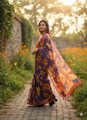 Pure Linen Sarees With Blouse (4)