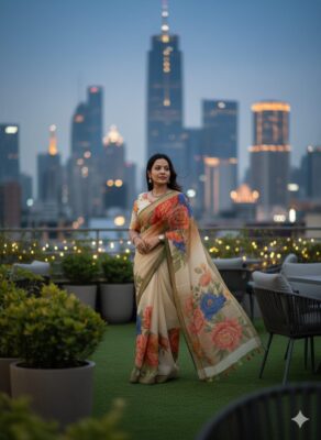 Pure Linen Sarees With Blouse (44)