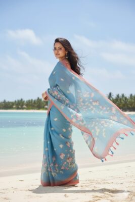 Pure Linen Sarees With Blouse (7)