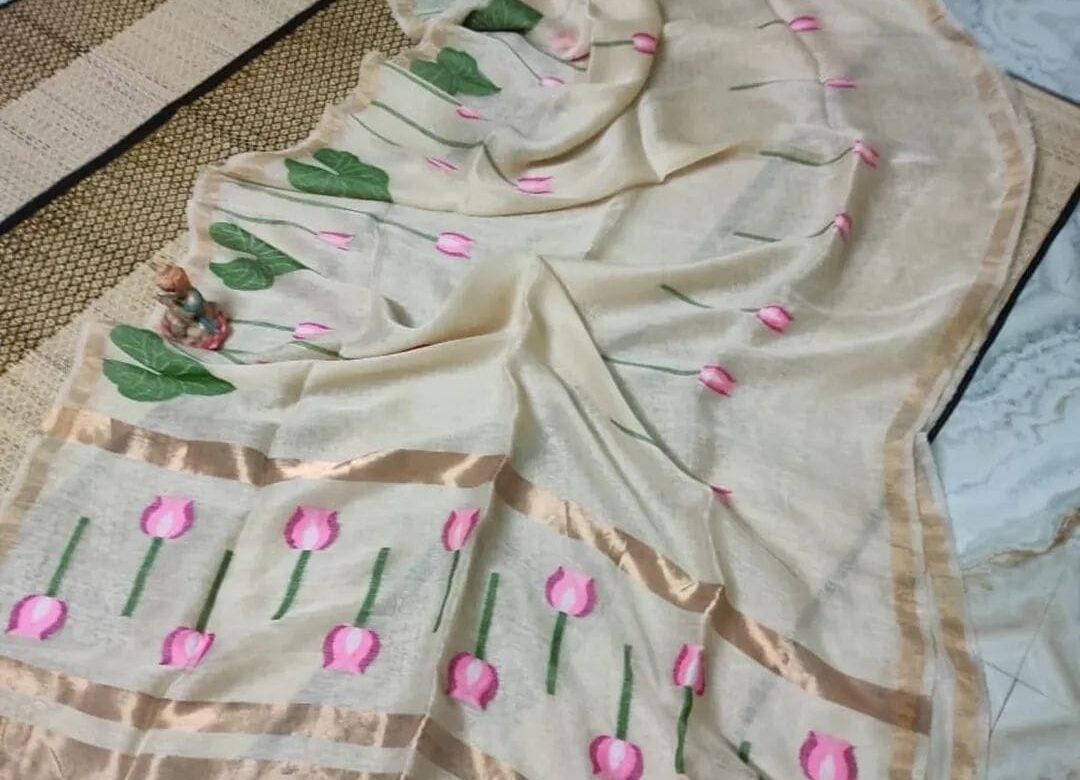 Pure Linen Silk Jamdhani Weaving Sarees (7)