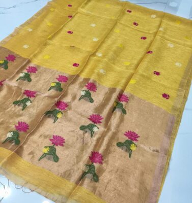 Pure Silk Linen Tissue Pallu With Paithani Jamdhani Work (10)