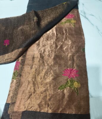 Pure Silk Linen Tissue Pallu With Paithani Jamdhani Work (14)