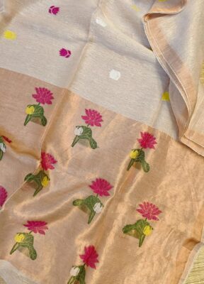 Pure Silk Linen Tissue Pallu With Paithani Jamdhani Work (2)