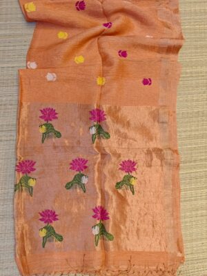 Pure Silk Linen Tissue Pallu With Paithani Jamdhani Work (3)