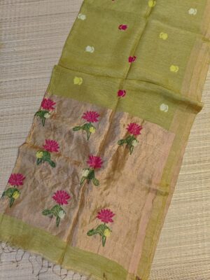 Pure Silk Linen Tissue Pallu With Paithani Jamdhani Work (7)