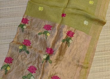 Pure Silk Linen Tissue Pallu With Paithani Jamdhani Work (7)