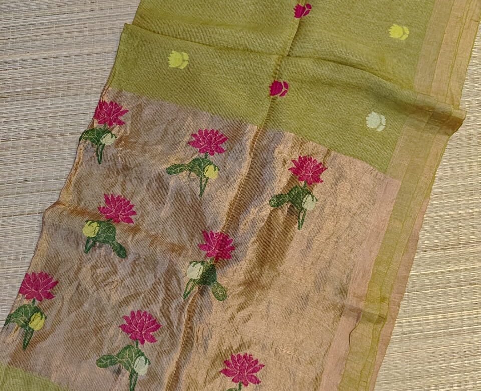 Pure Silk Linen Tissue Pallu With Paithani Jamdhani Work (7)
