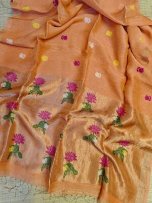 Pure Silk Linen Tissue Pallu With Paithani Jamdhani Work (8)