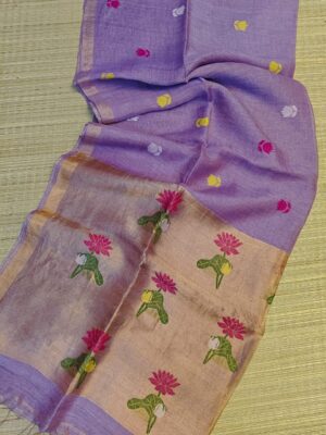 Pure Silk Linen Tissue Pallu With Paithani Jamdhani Work (9)