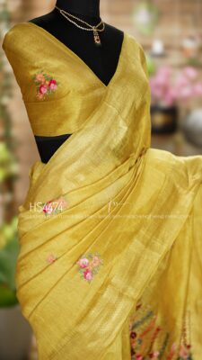 Pure Tussar By Linen Silk Hand Emnroidary Sarees (1)