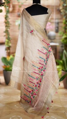 Pure Tussar By Linen Silk Hand Emnroidary Sarees (11)