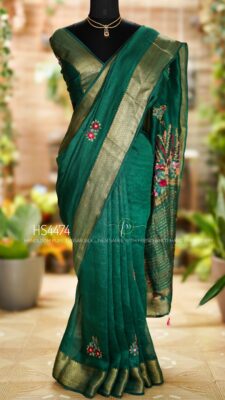 Pure Tussar By Linen Silk Hand Emnroidary Sarees (11)