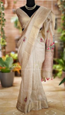 Pure Tussar By Linen Silk Hand Emnroidary Sarees (12)