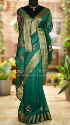 Pure Tussar By Linen Silk Hand Emnroidary Sarees (13)